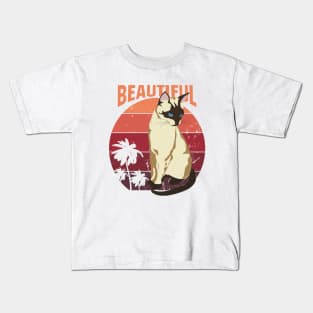 beautiful siamese cat at retro sunset Kids T-Shirt